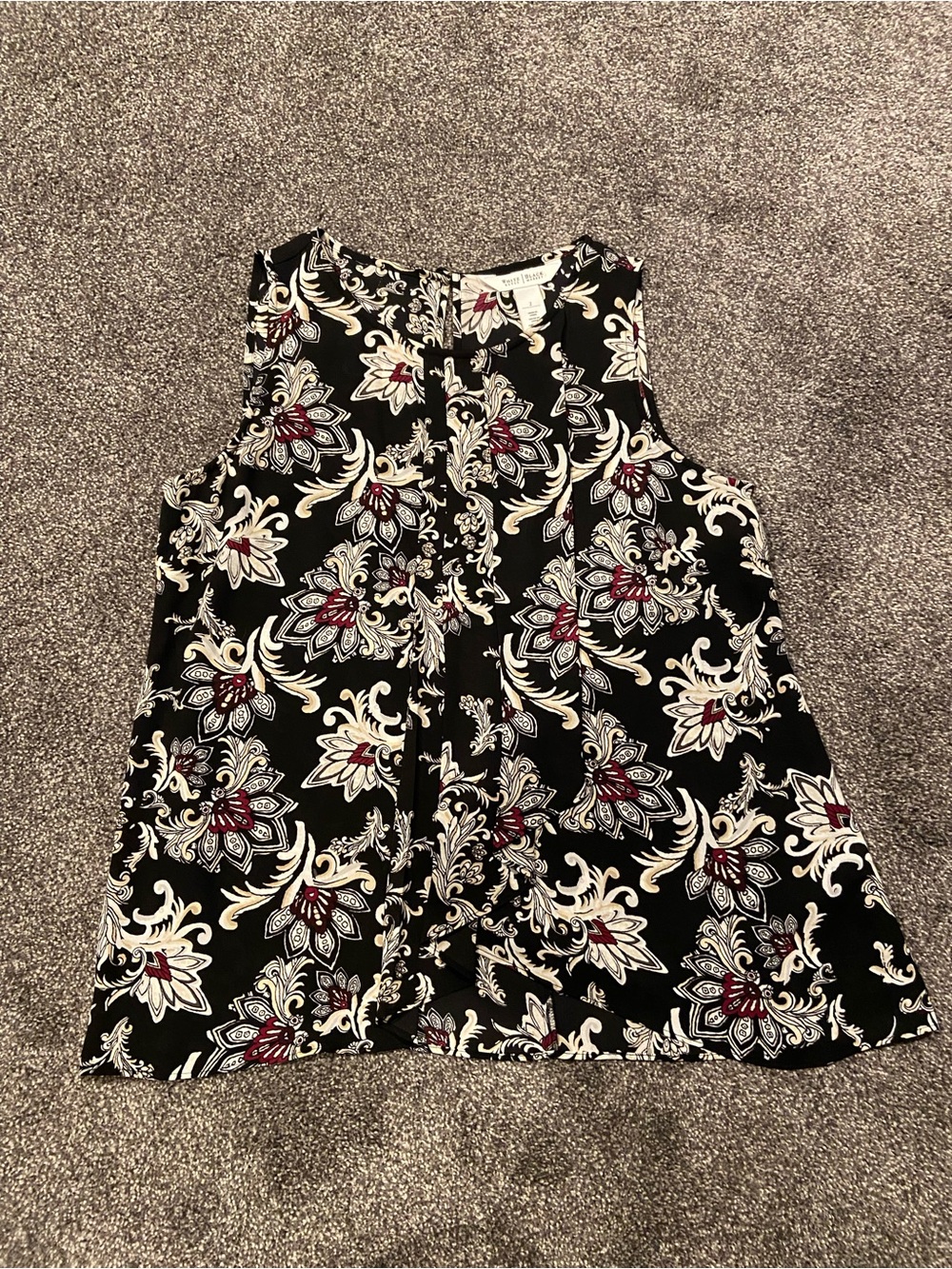 White House Black Market Sleeveless Floral Print Black Tank Top Size 2